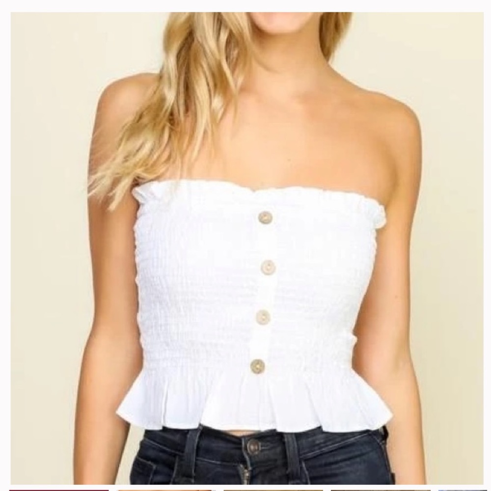 NWT Style Envy White Button Ruffle Tube Top